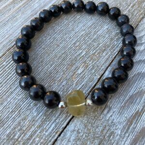 Tourmaline Black and Citrine Beaded Bracelet Gemstone
